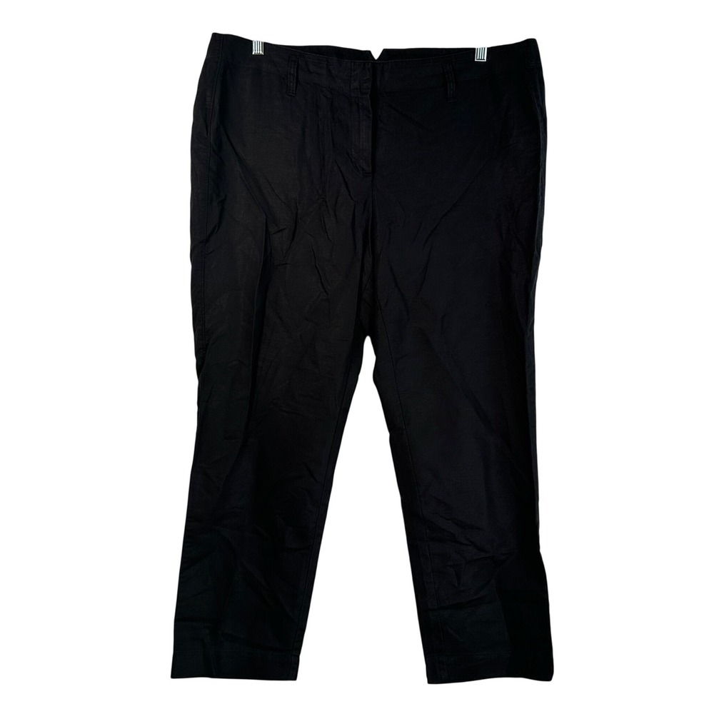 Lands End Womens Black Linen Cotton Blend Fit 2 Straight Leg Pants Size 18